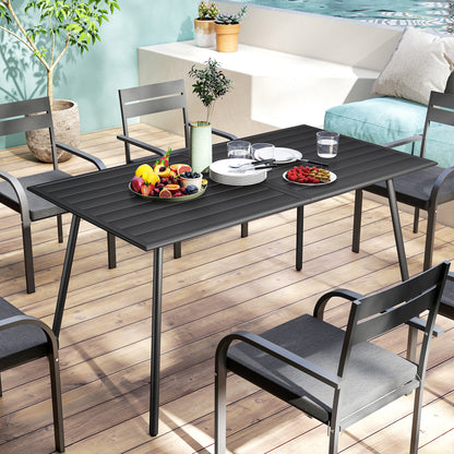 Outsunny Rectangle Garden Table with Slat Top, Steel Frame, Outdoor Table for 6 Person, 150 x 80 x 74 cm, Black