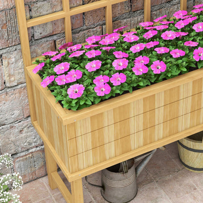 Outsunny 45 x 105cm Wooden Garden Planter, with Trellis - Natural