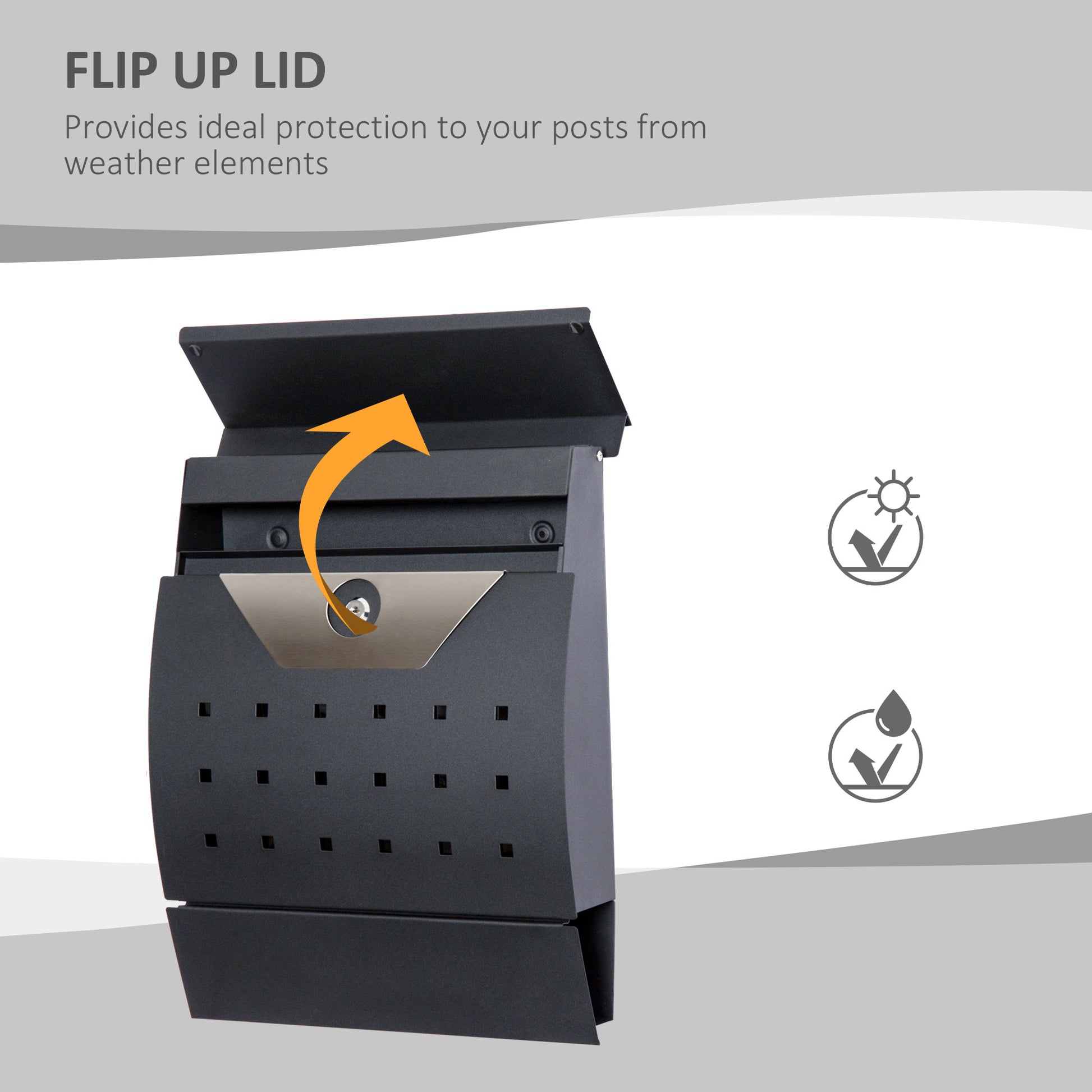 HOMCOM Steel Wall Mounted Mail Box Post Letter Newspaper Holder Outdoor Lockable with Waterproof  Lid -  Black