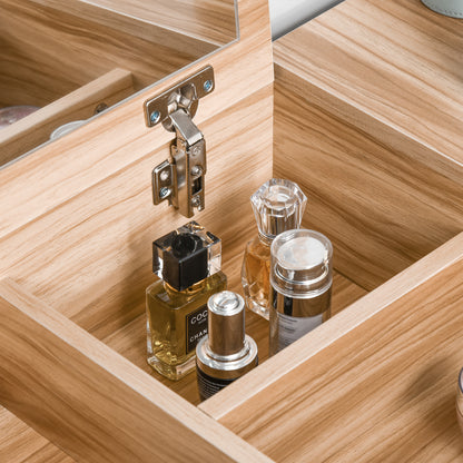 HOMCOM Chipboard Dressing Table Set Cushioned Stool Flip-up Mirror Drawer Wood Grain Colour