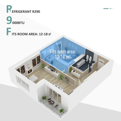 HOMCOM 9000 BTU 4-In-1 Compact Portable Mobile Air Conditioner Unit Cooling Dehumidifying Ventilating w/ Fan Remote LED 24 Hr Timer Auto Shut-Down