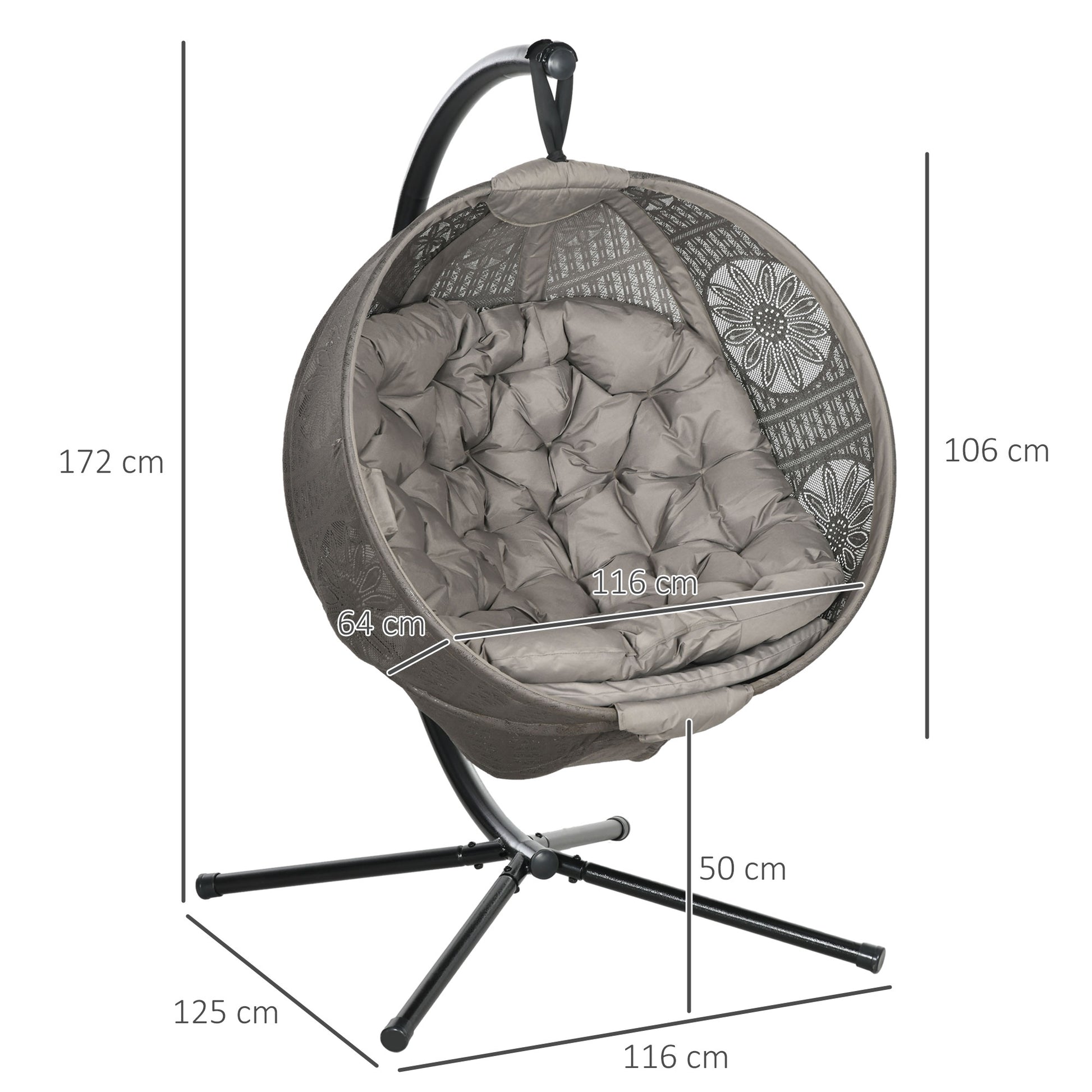 Outsunny Round Egg Basket Chair, with Steel Stand, Sand