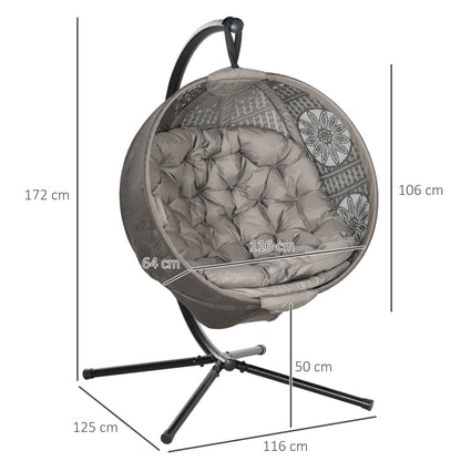 Outsunny Round Egg Basket Chair, with Steel Stand, Sand