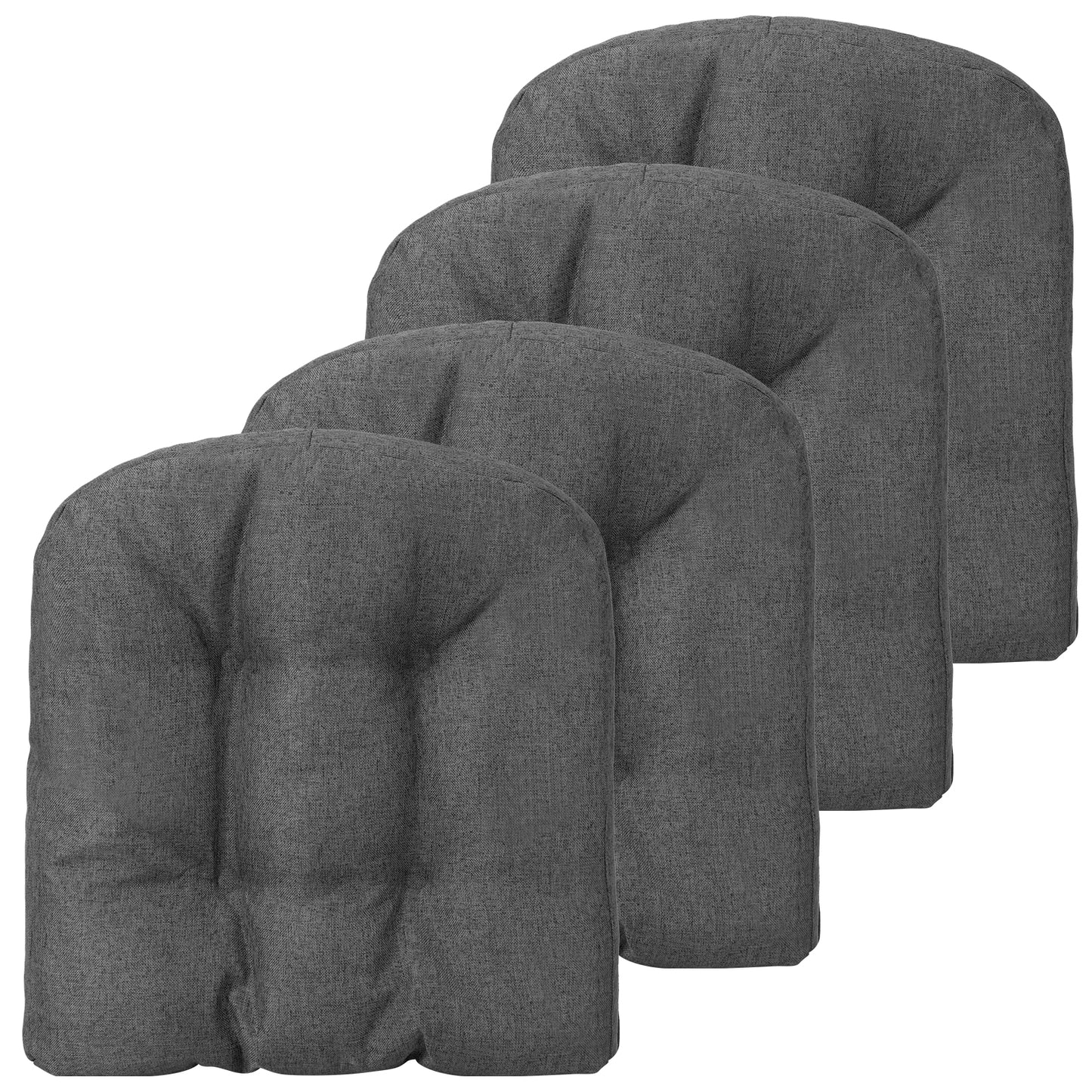 Set of 4 Tufted Seat Chair Cushions with Non-Slip Backing-Grey