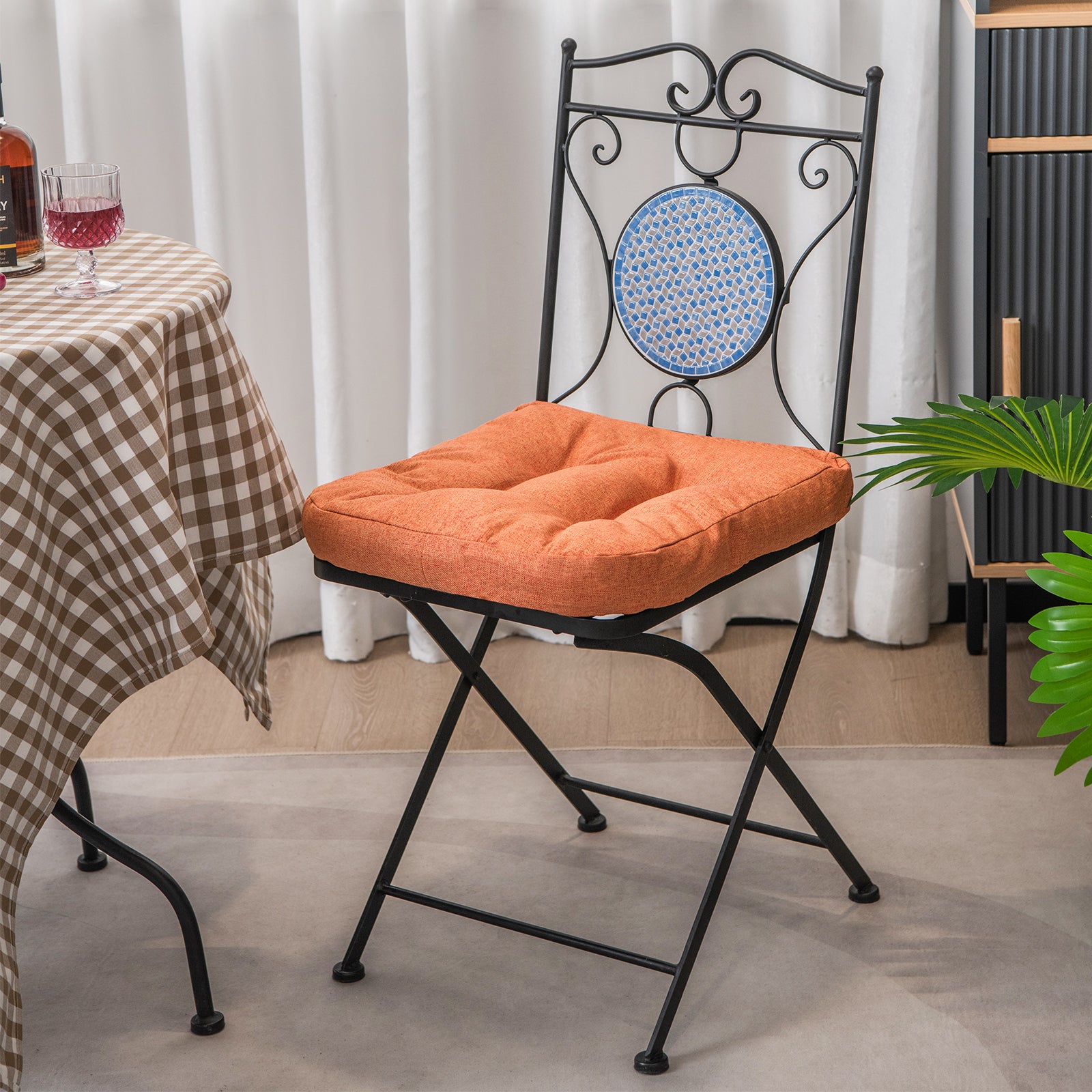 Set of 4 Tufted Seat Chair Cushions with Non-Slip Backing-Orange