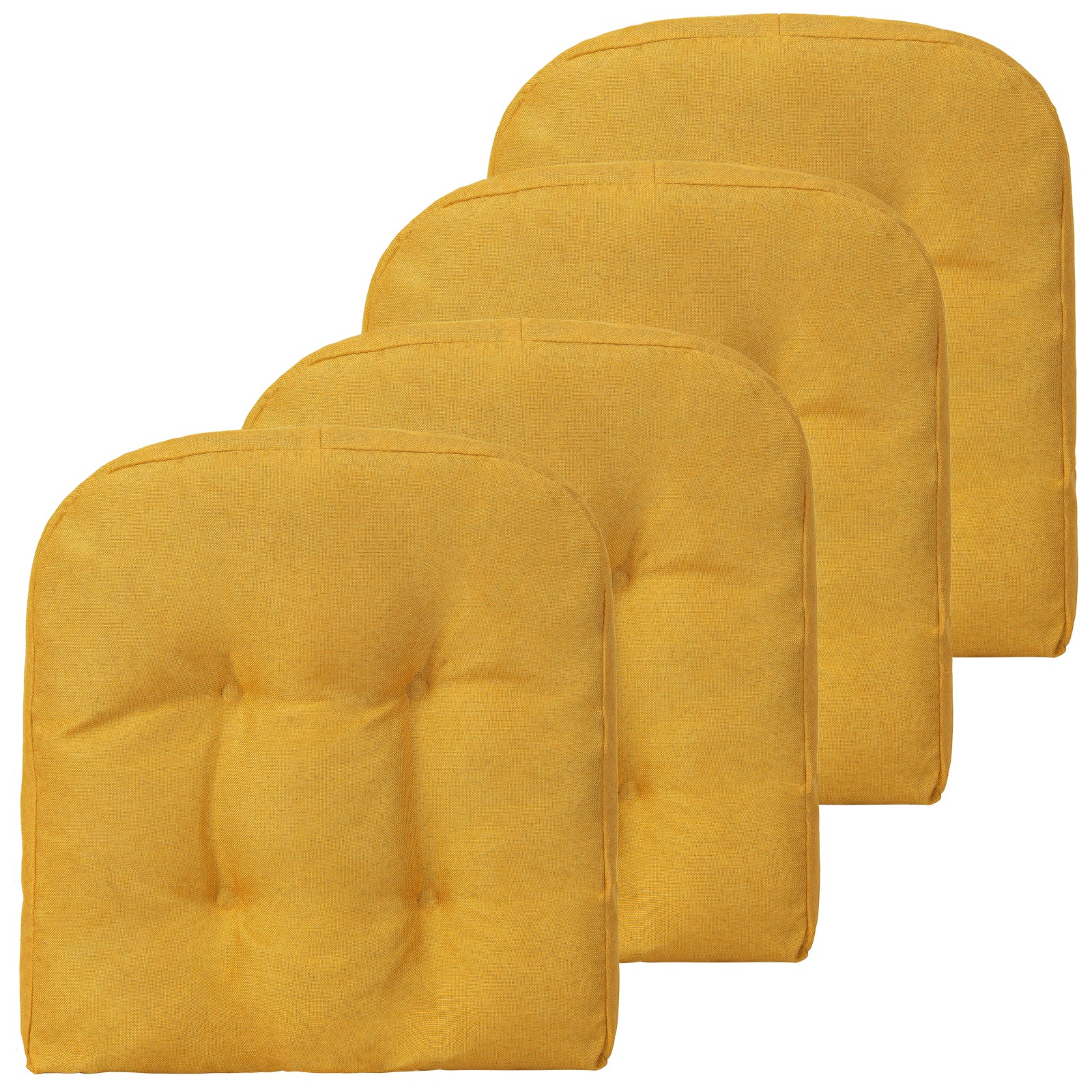 Set of 4 Tufted Seat Chair Cushions with Non-Slip Backing-Yellow