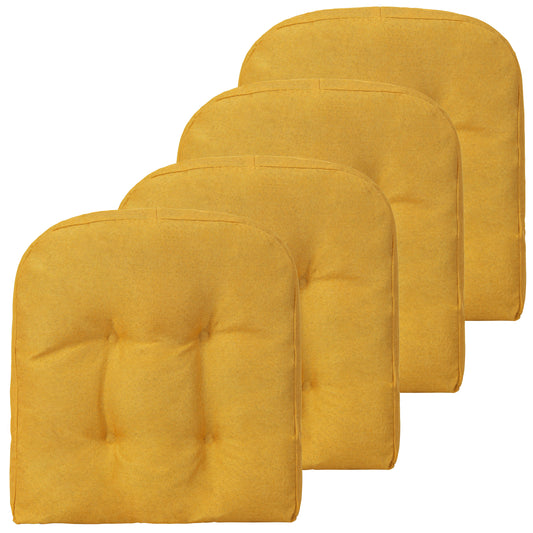 Set of 4 Tufted Seat Chair Cushions with Non-Slip Backing-Yellow