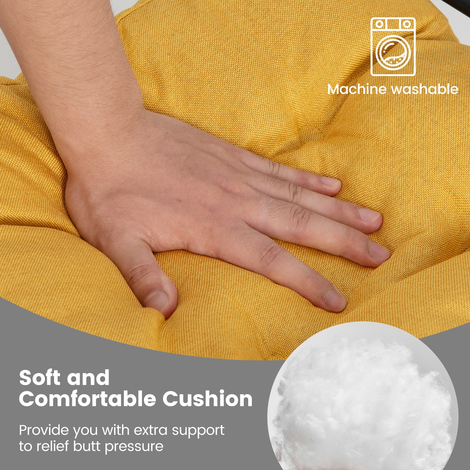 Set of 4 Tufted Seat Chair Cushions with Non-Slip Backing-Yellow