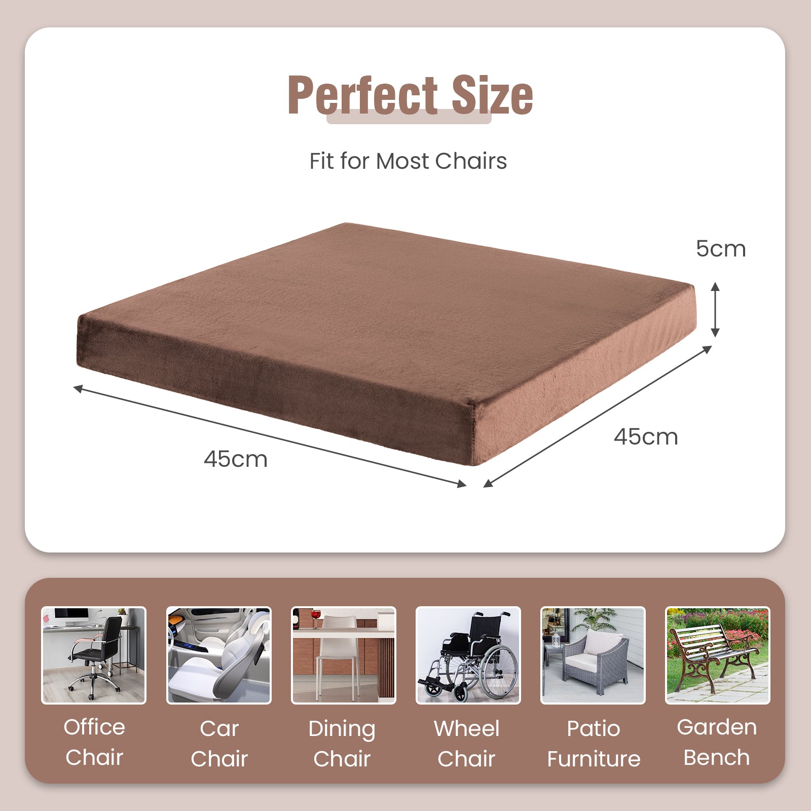 18 x 18 Inches Memory Foam Seat Cushions-Brown
