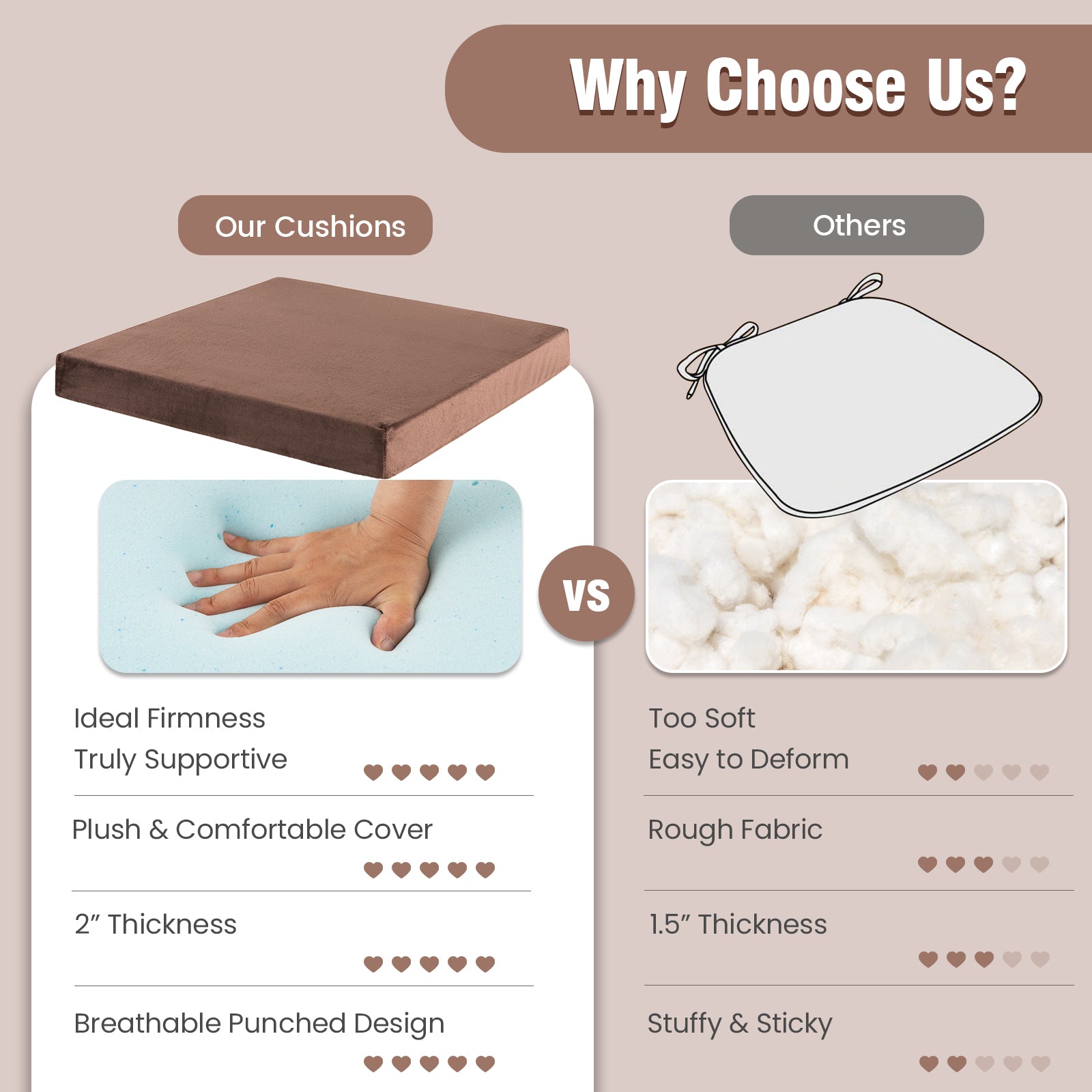 18 x 18 Inches Memory Foam Seat Cushions-Brown