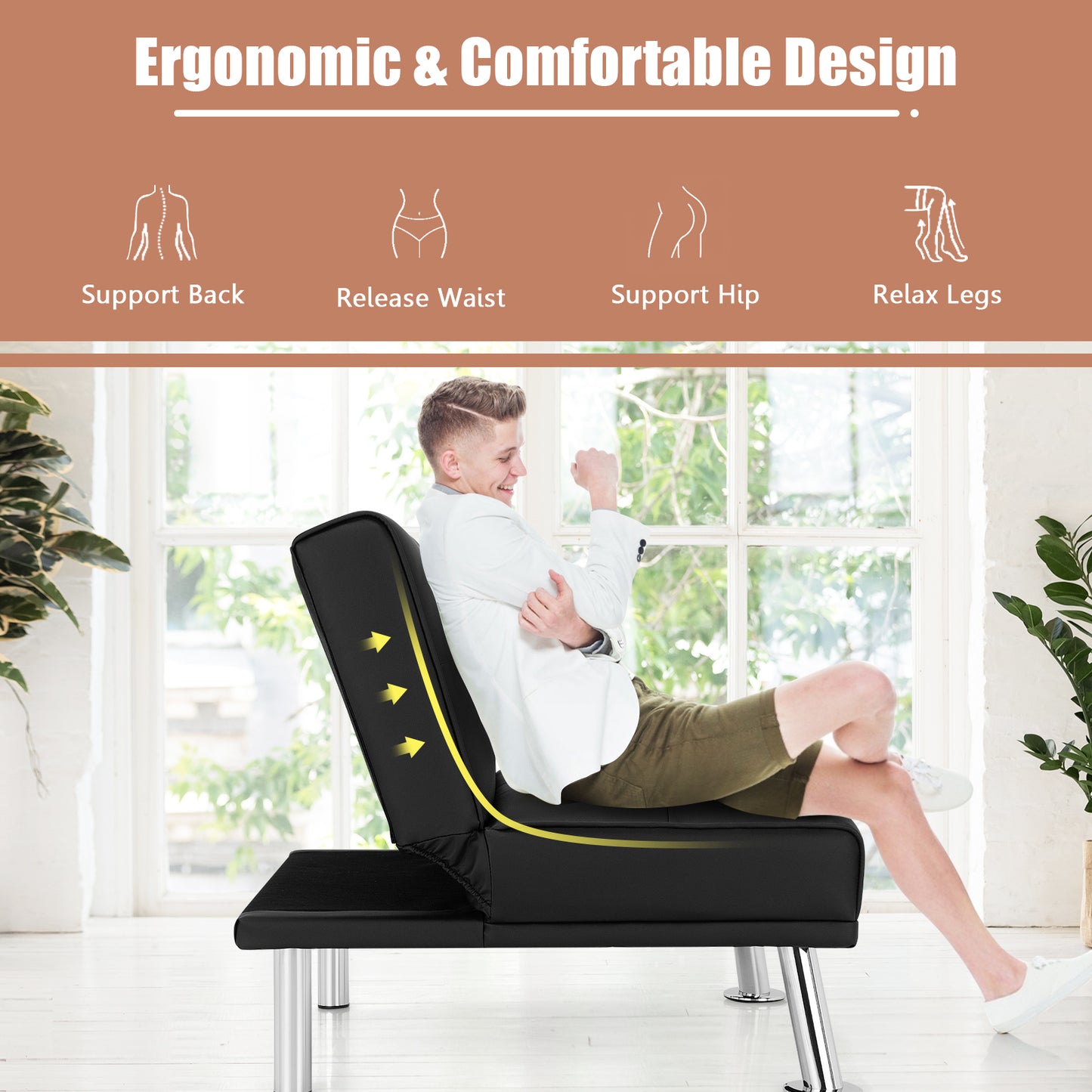 Single Sofa Chair with 3-Position Adjustable Backrest for Home Office-Black