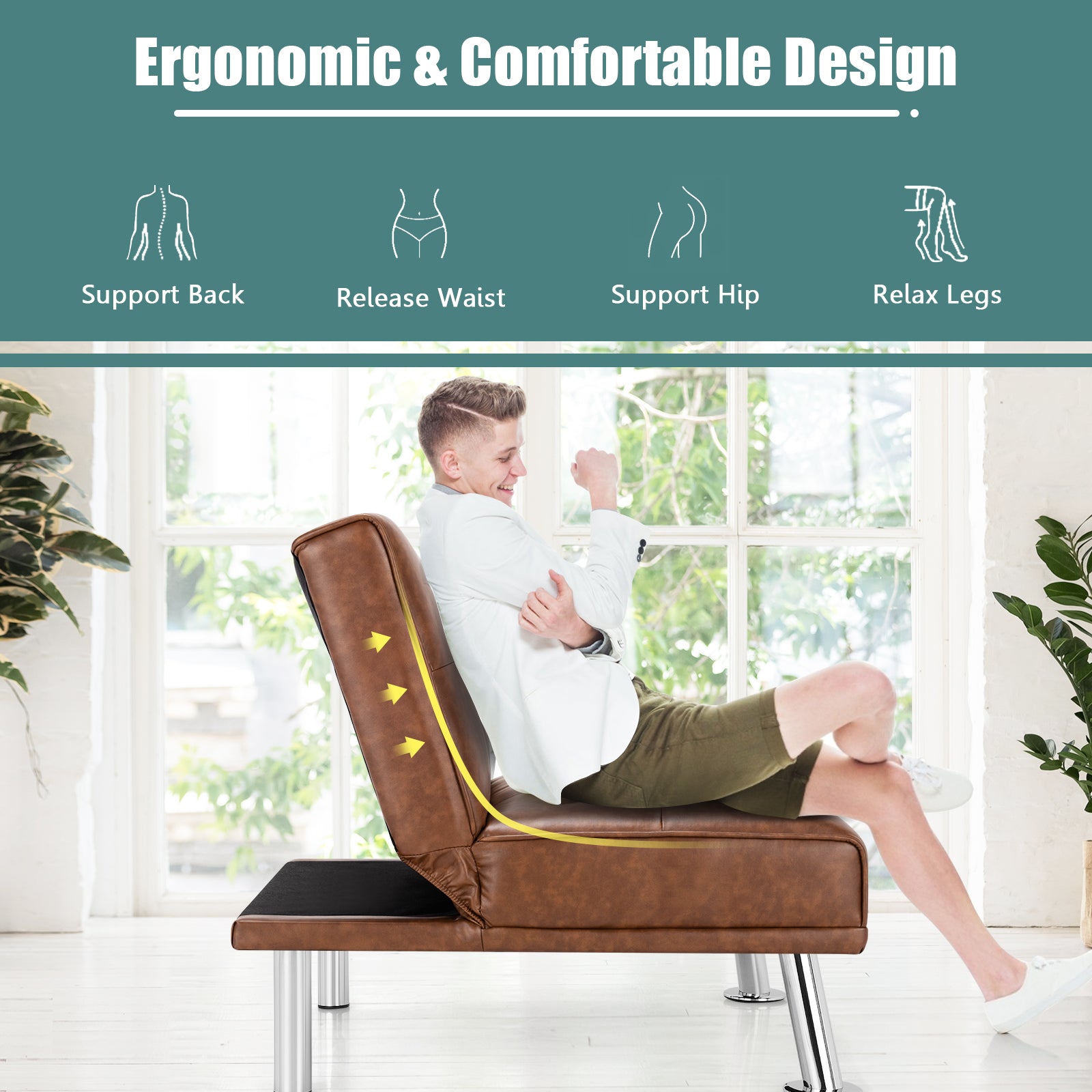 Single Sofa Chair with 3-Position Adjustable Backrest for Home Office-Brown