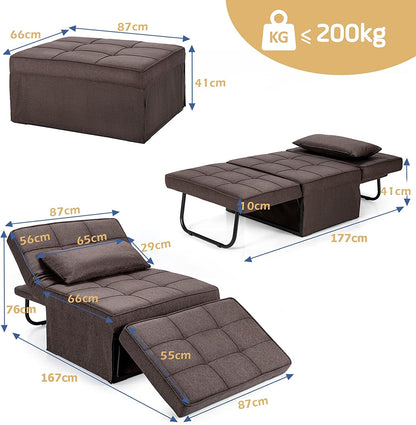 4 in 1 Convertible Sofa Bed with Adjustable Backrest-Brown