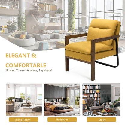 Accent Upholstered Armchair with Padded Backrest and Seat Cushion-Yellow