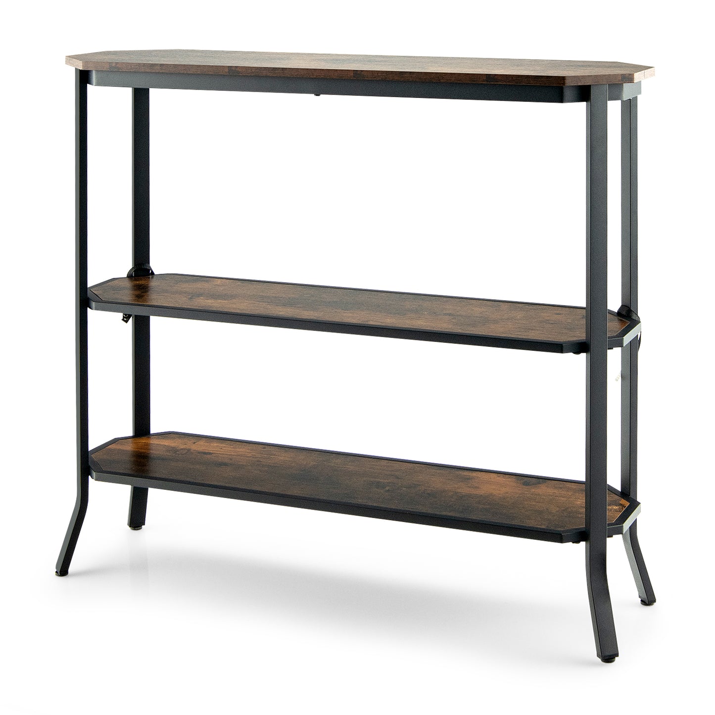  3-Tier Industrial Console Table with Storage Shelf for Home Living Room-Rustic Brown