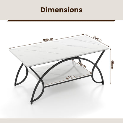 2-Tier Faux Marble Coffee Table with Golden Metal Frame-Marble White