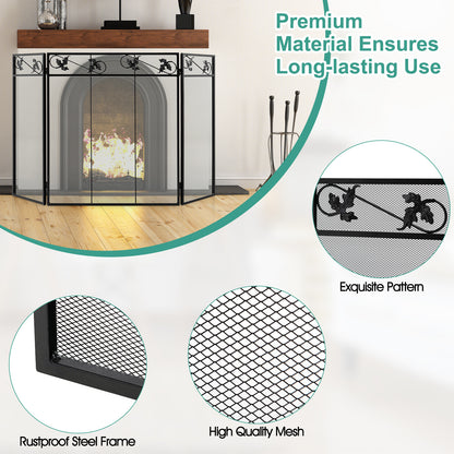 Folding Wide Metal Mesh Fire Panel or Wood and Coal Firing-B