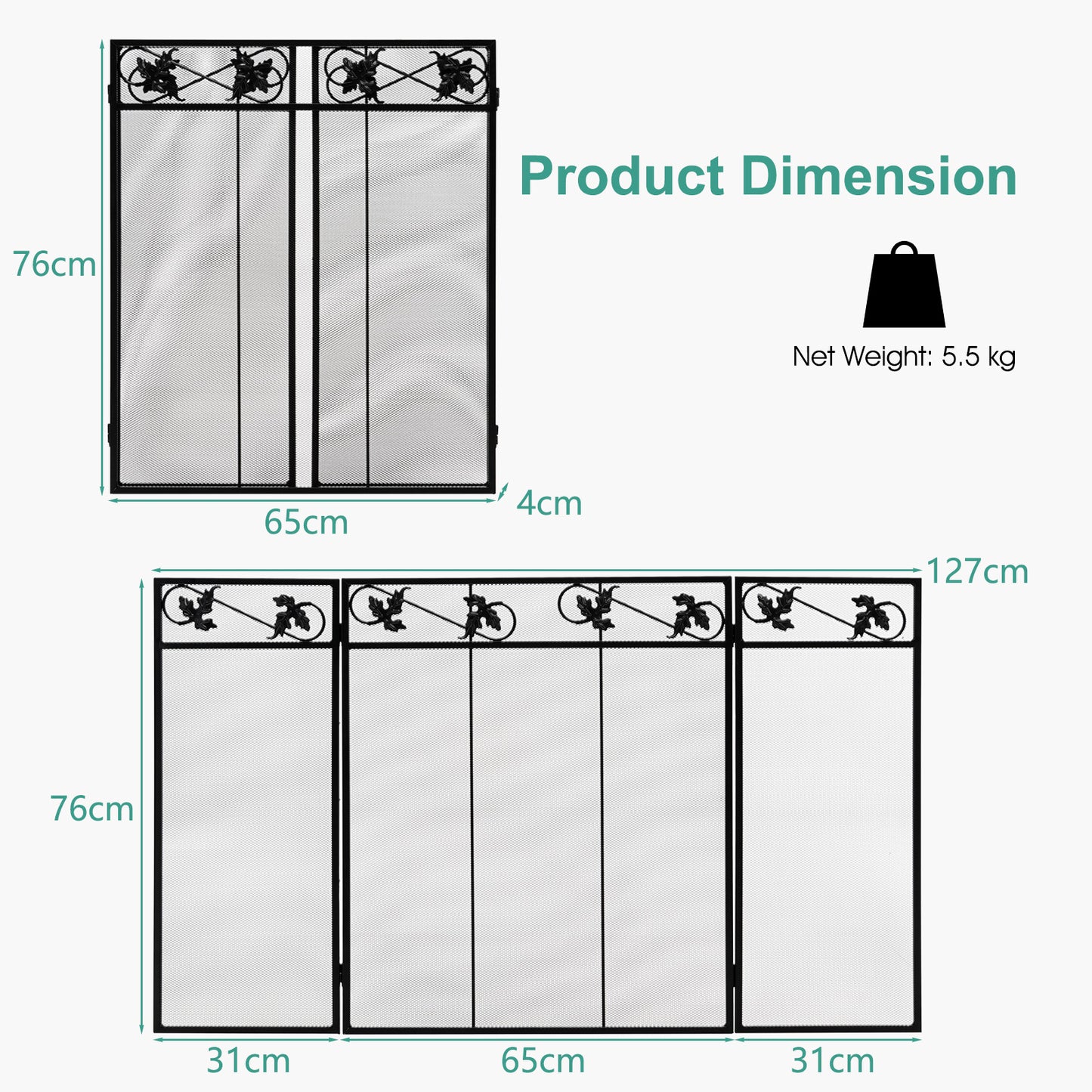 Folding Wide Metal Mesh Fire Panel or Wood and Coal Firing-B