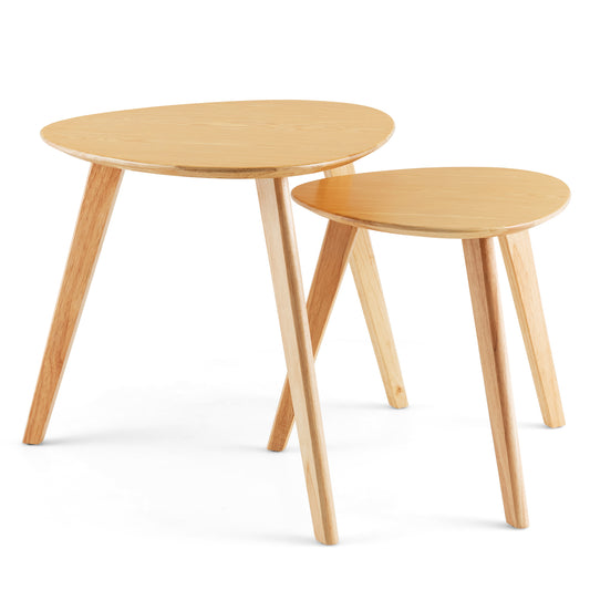 2 Pieces Nesting End Table Set for Living Room and Bedroom-Natural