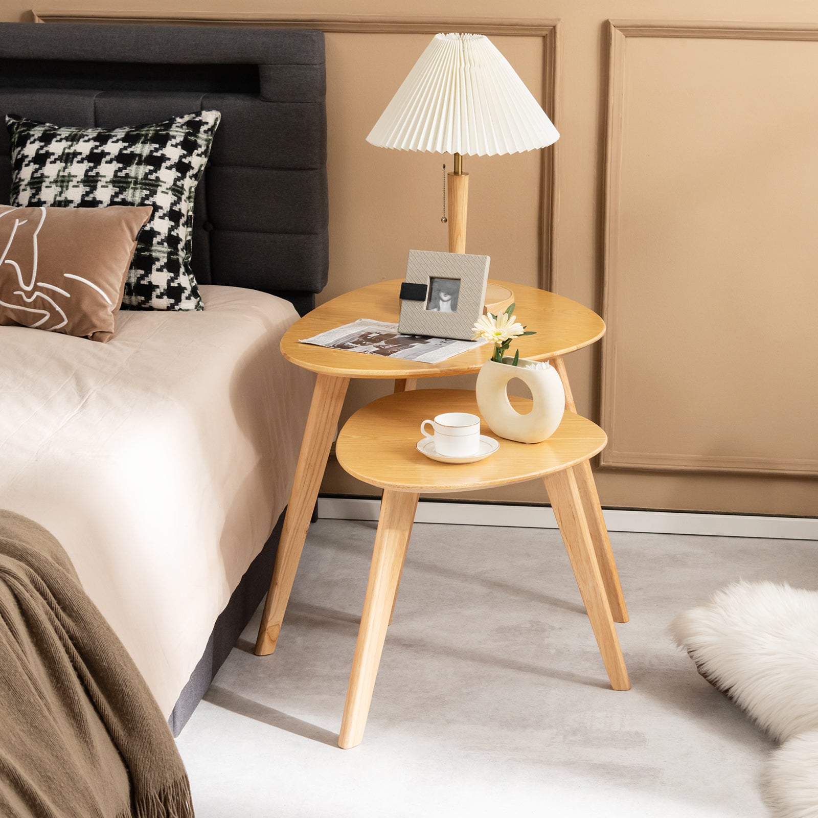 2 Pieces Nesting End Table Set for Living Room and Bedroom-Natural