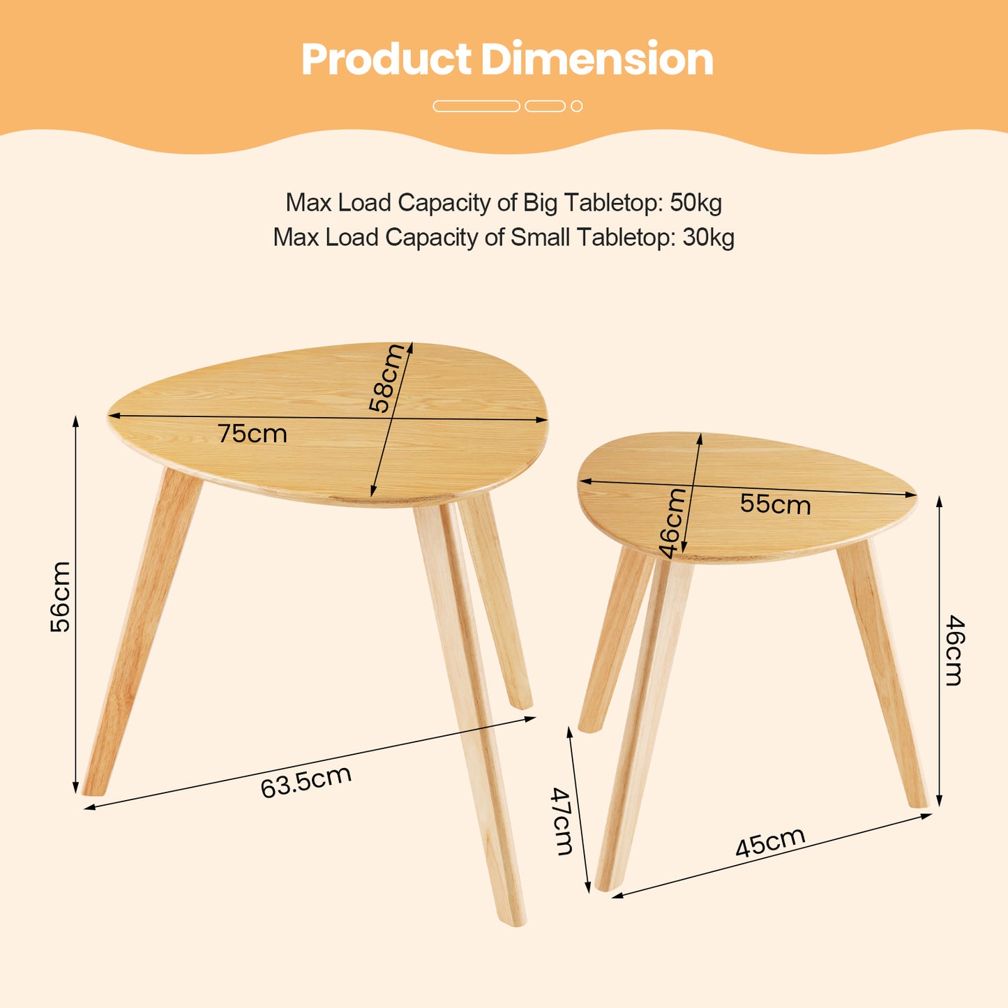 2 Pieces Nesting End Table Set for Living Room and Bedroom-Natural