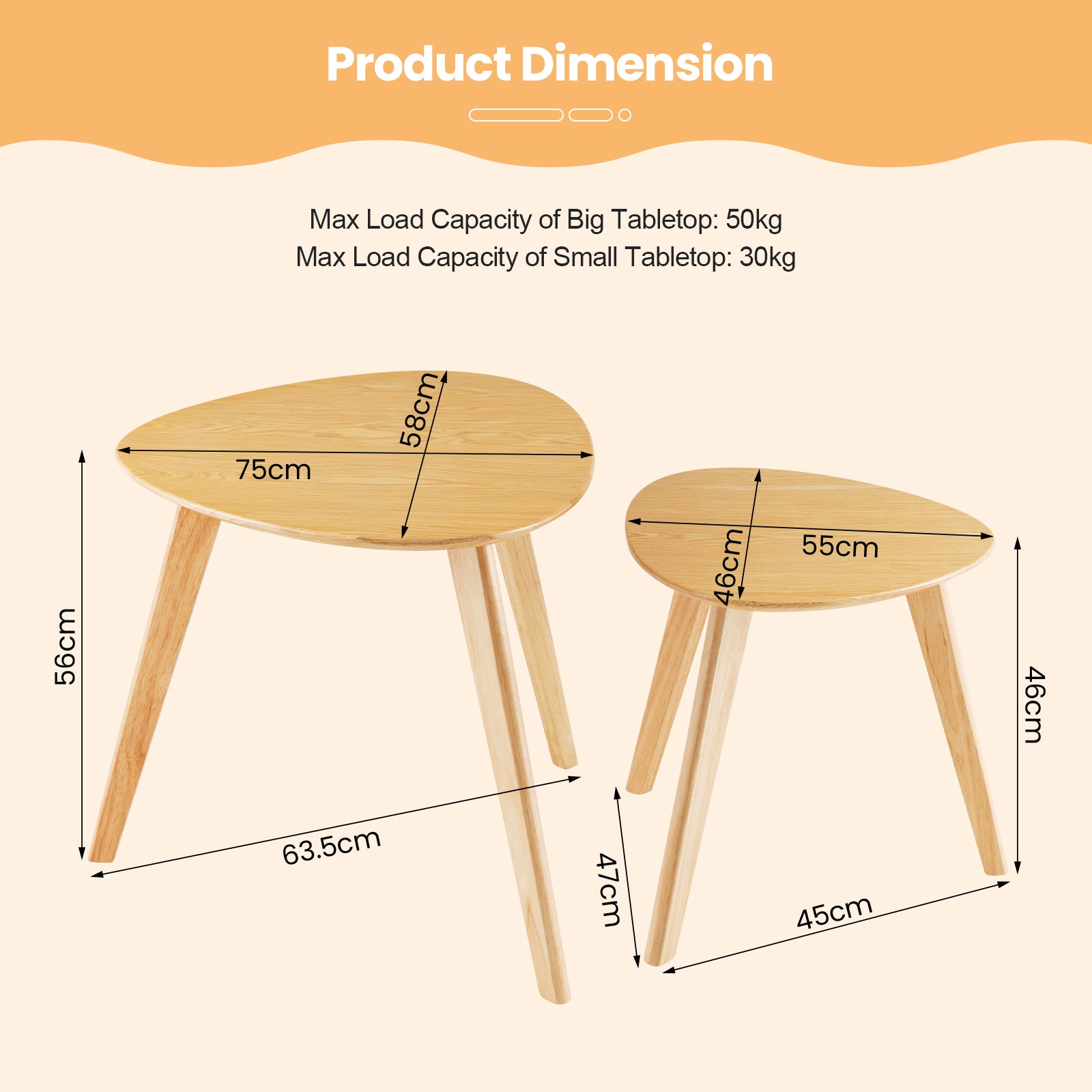 2 Pieces Nesting End Table Set for Living Room and Bedroom-Natural