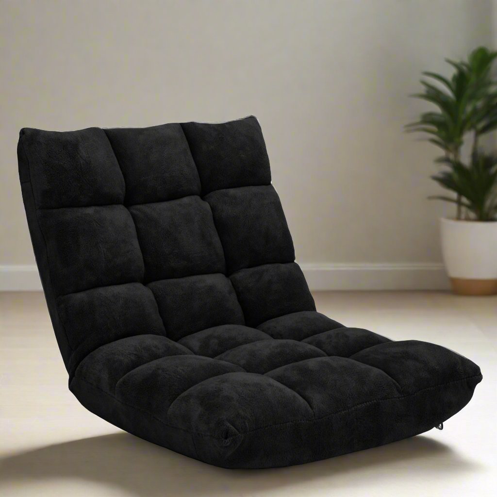 Coral Velvet Floor Gaming Chair with 14-Position Adjustable Back-Black