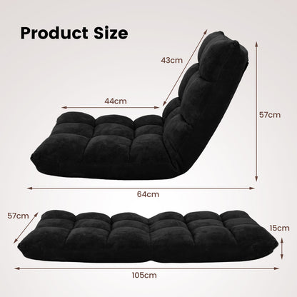 Coral Velvet Floor Gaming Chair with 14-Position Adjustable Back-Black