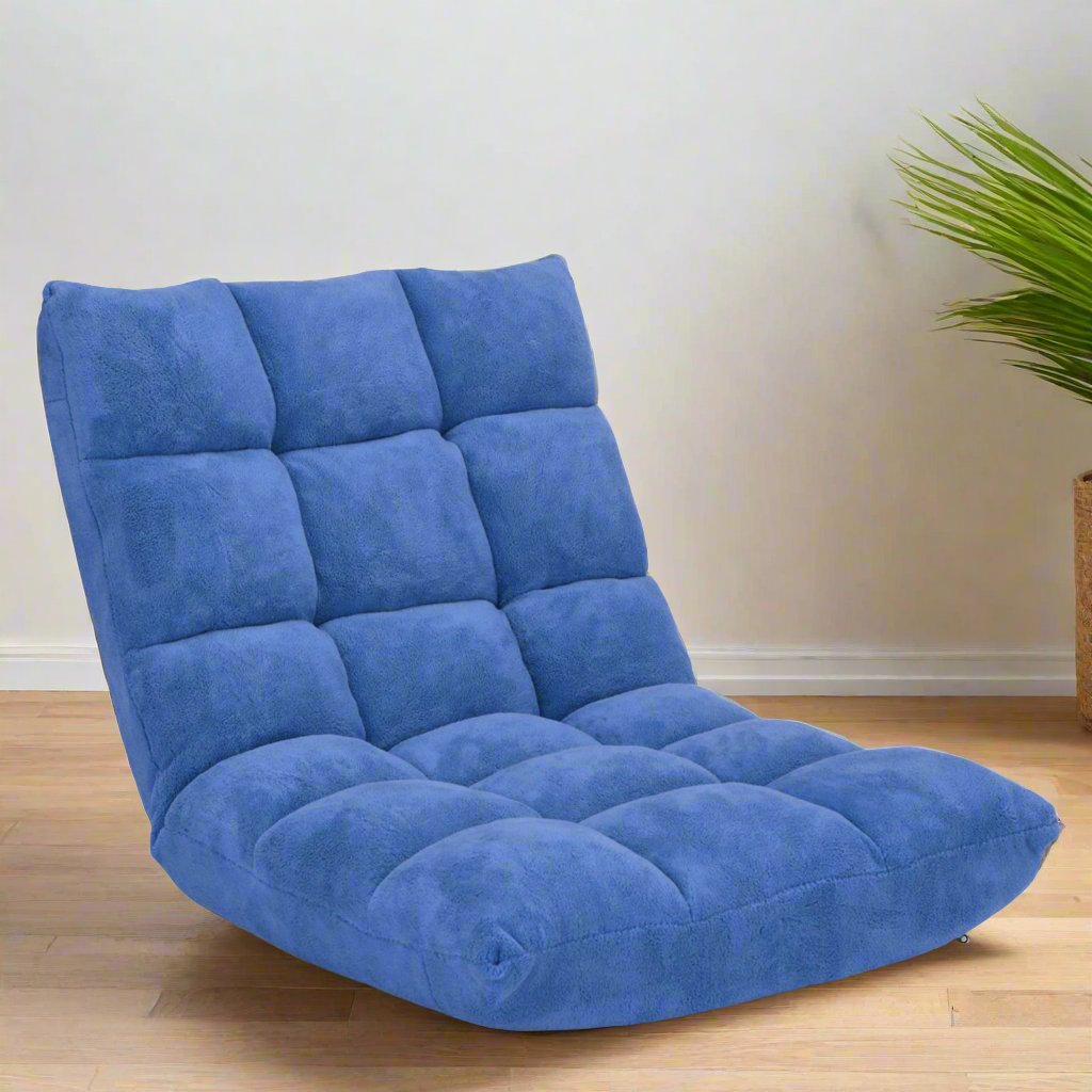 Coral Velvet Floor Gaming Chair with 14-Position Adjustable Back-Navy