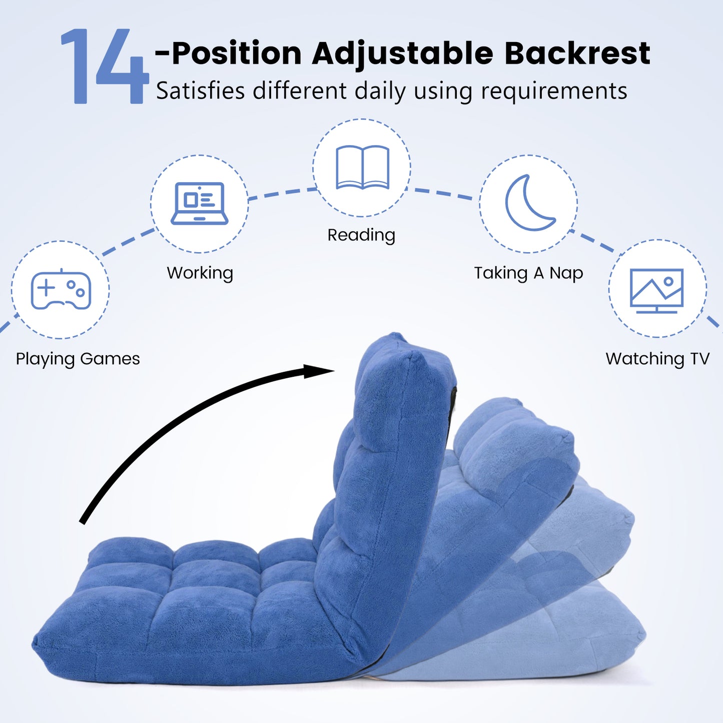 Coral Velvet Floor Gaming Chair with 14-Position Adjustable Back-Navy