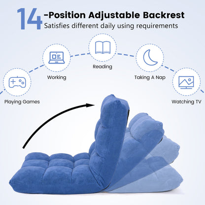 Coral Velvet Floor Gaming Chair with 14-Position Adjustable Back-Navy