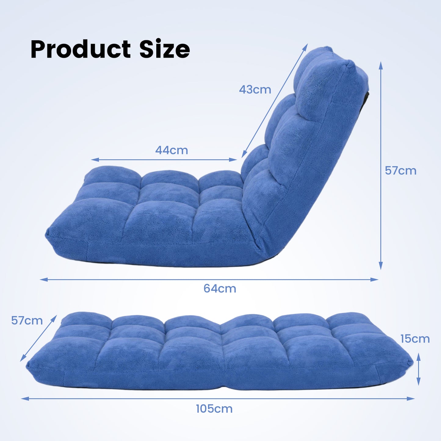 Coral Velvet Floor Gaming Chair with 14-Position Adjustable Back-Navy