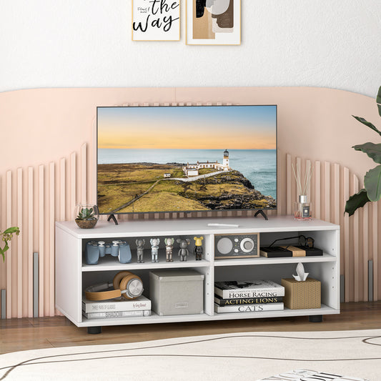 Home TV Stand with 5 Positions Adjustable Shelves for TV up to 4 Cubbies-White