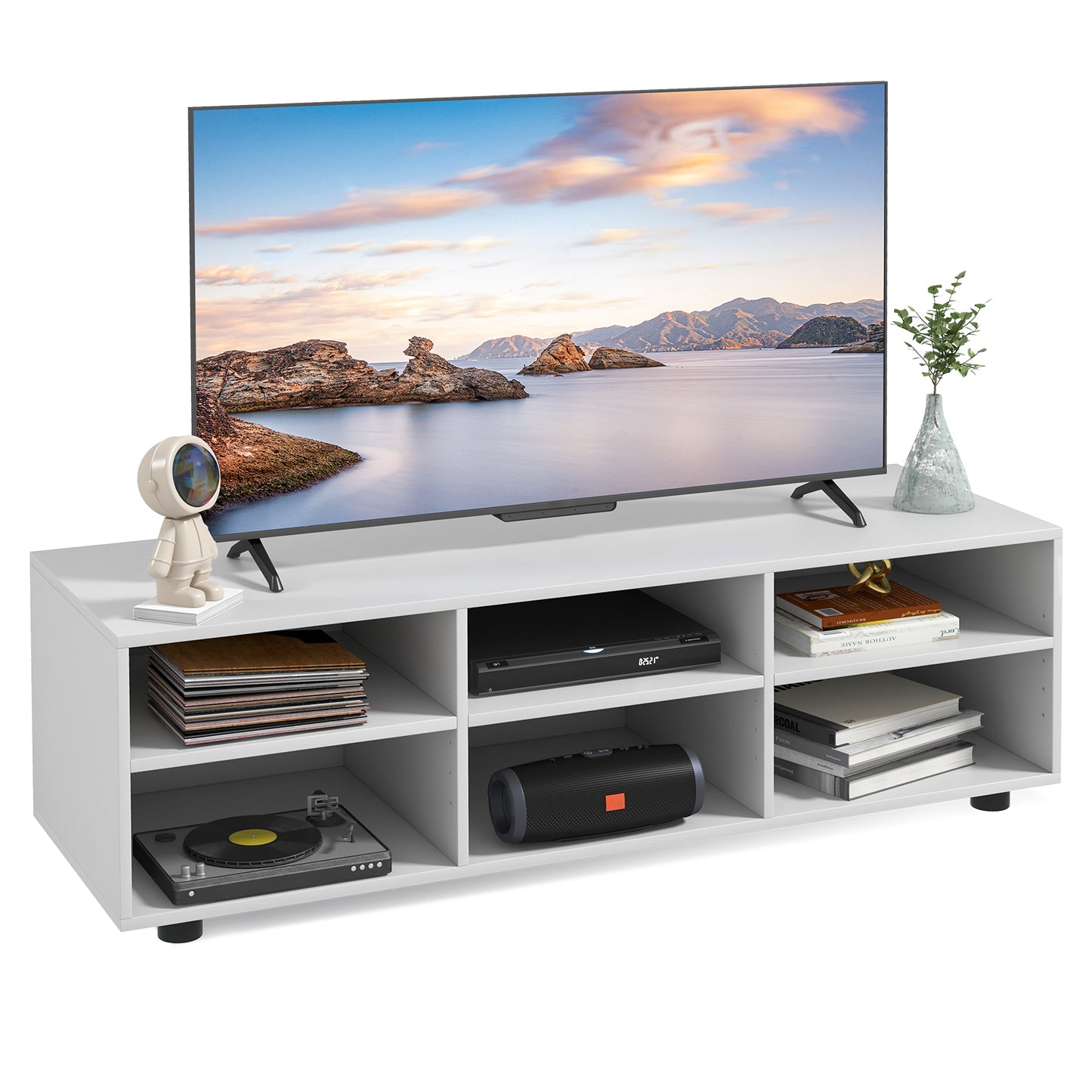Entertainment Center TV Console Table for TVs up to 6 Cubes-White