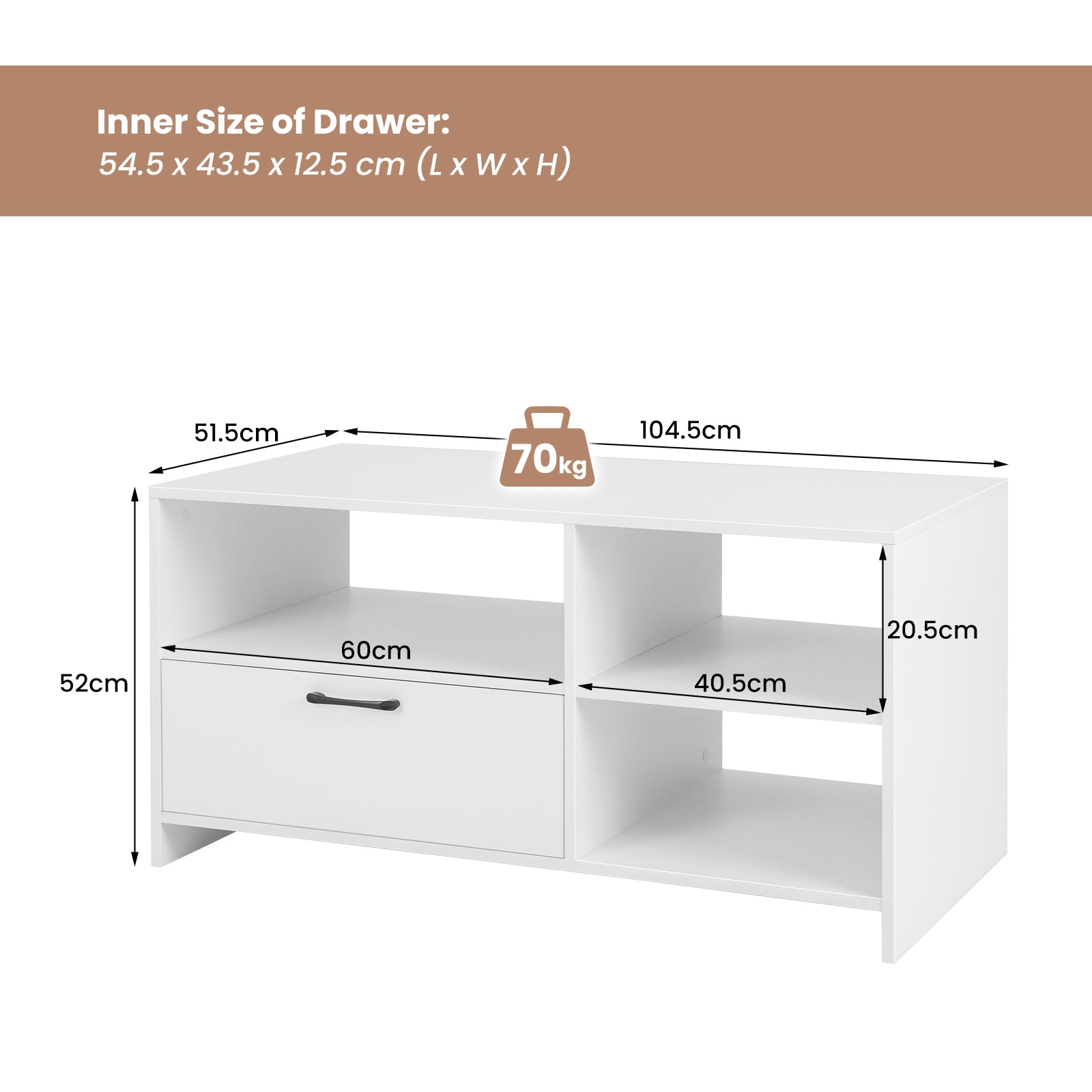 Modern Media Console Table with 3 Open Compartments and 1 Storage Drawer-White