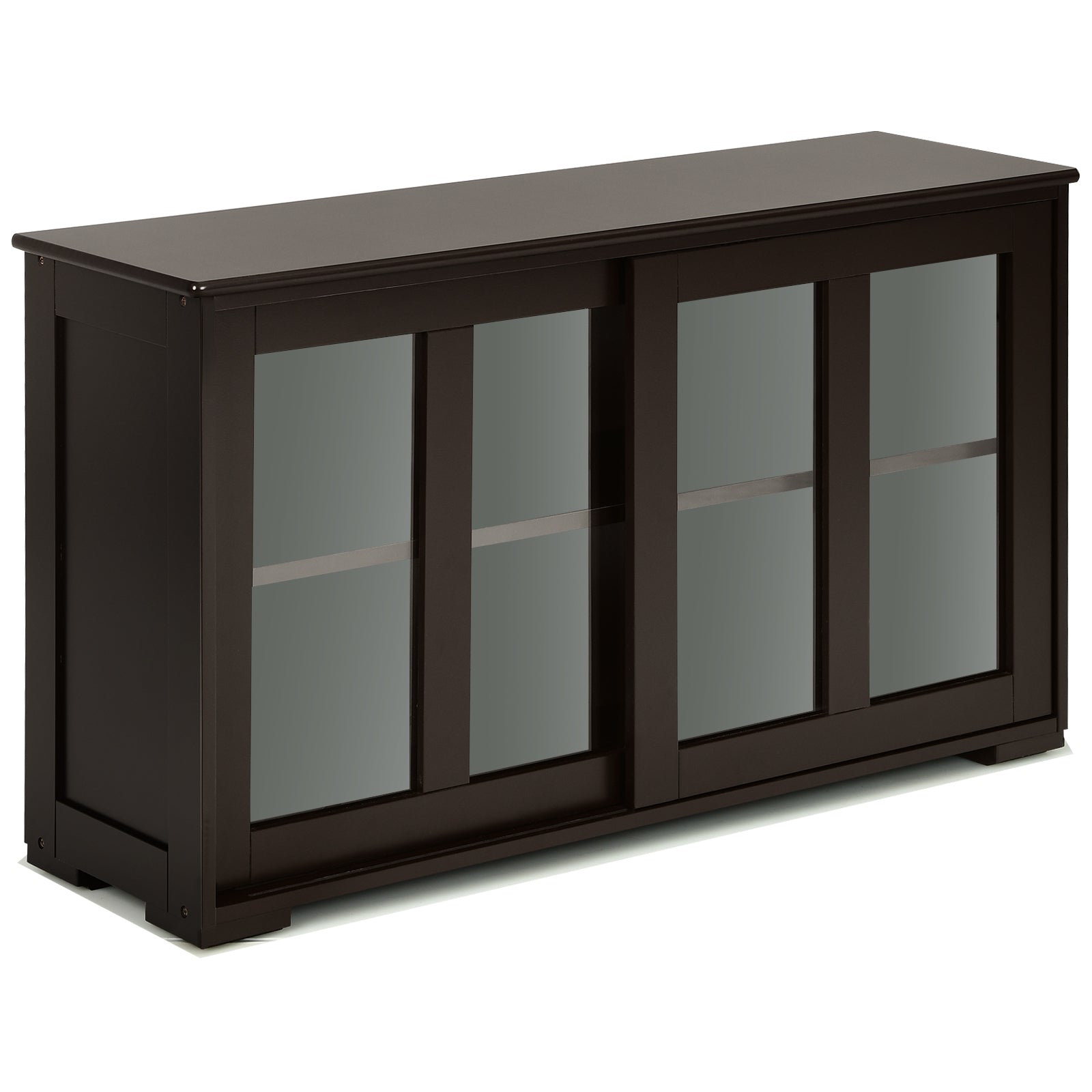 Sideboard Cabinet with Sliding Glass Doors and Adjustable Shelf-Brown