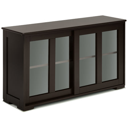 Sideboard Cabinet with Sliding Glass Doors and Adjustable Shelf-Brown