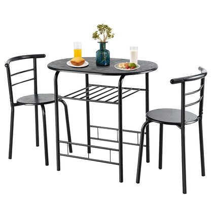 3 Pieces Compact Dining Set with Storage Shelf for Kitchen Bars-Black