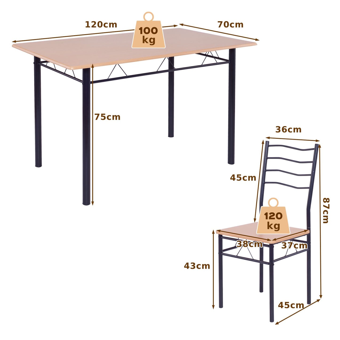 Counter Height Table with Spacious Rectangular Tabletop and Anti-Slip Pads-Brown