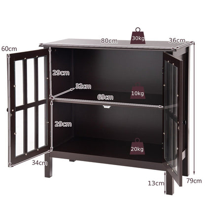 Modern Wooden Storage Cabinet with 2 Tempered Glass Doors-Brown