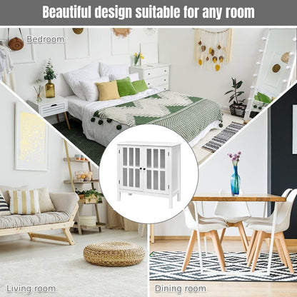 Modern Wooden Storage Cabinet with 2 Tempered Glass Doors-White