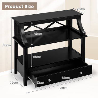 3 Tier Console Table with a Large Drawer for Living Room-Black