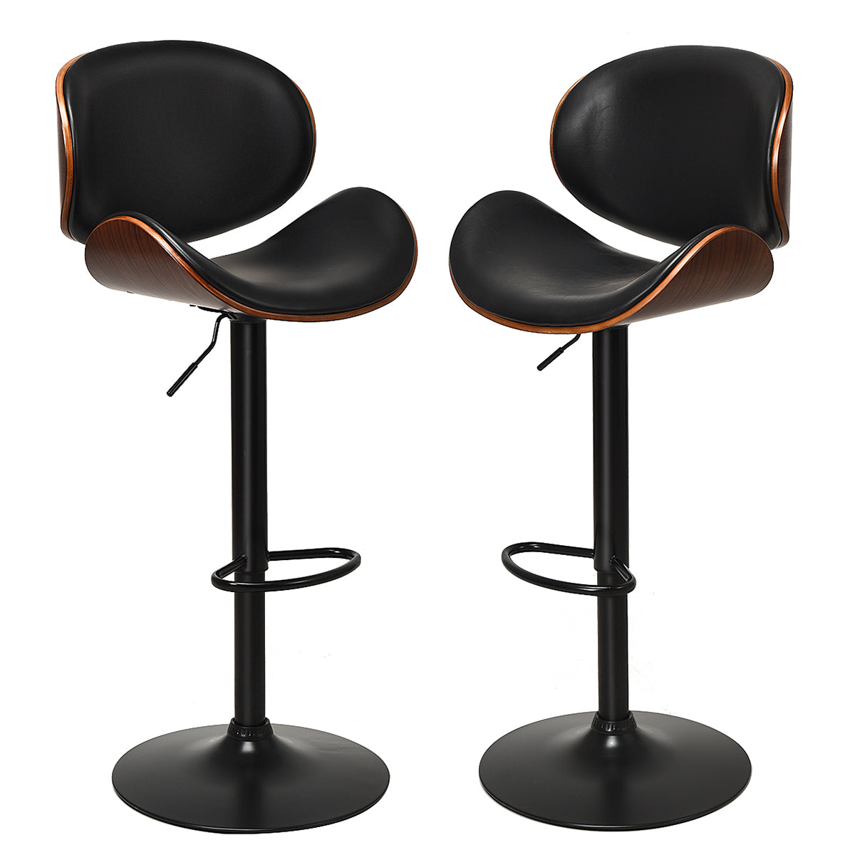 Set of 2 PU Leather Adjustable Bar Stools for Kitchen