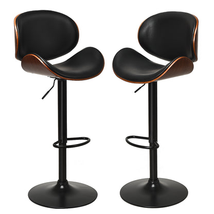 Set of 2 PU Leather Adjustable Bar Stools for Kitchen