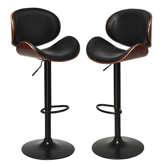 Set of 2 PU Leather Adjustable Bar Stools for Kitchen