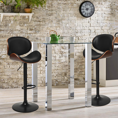 Set of 2 PU Leather Adjustable Bar Stools for Kitchen