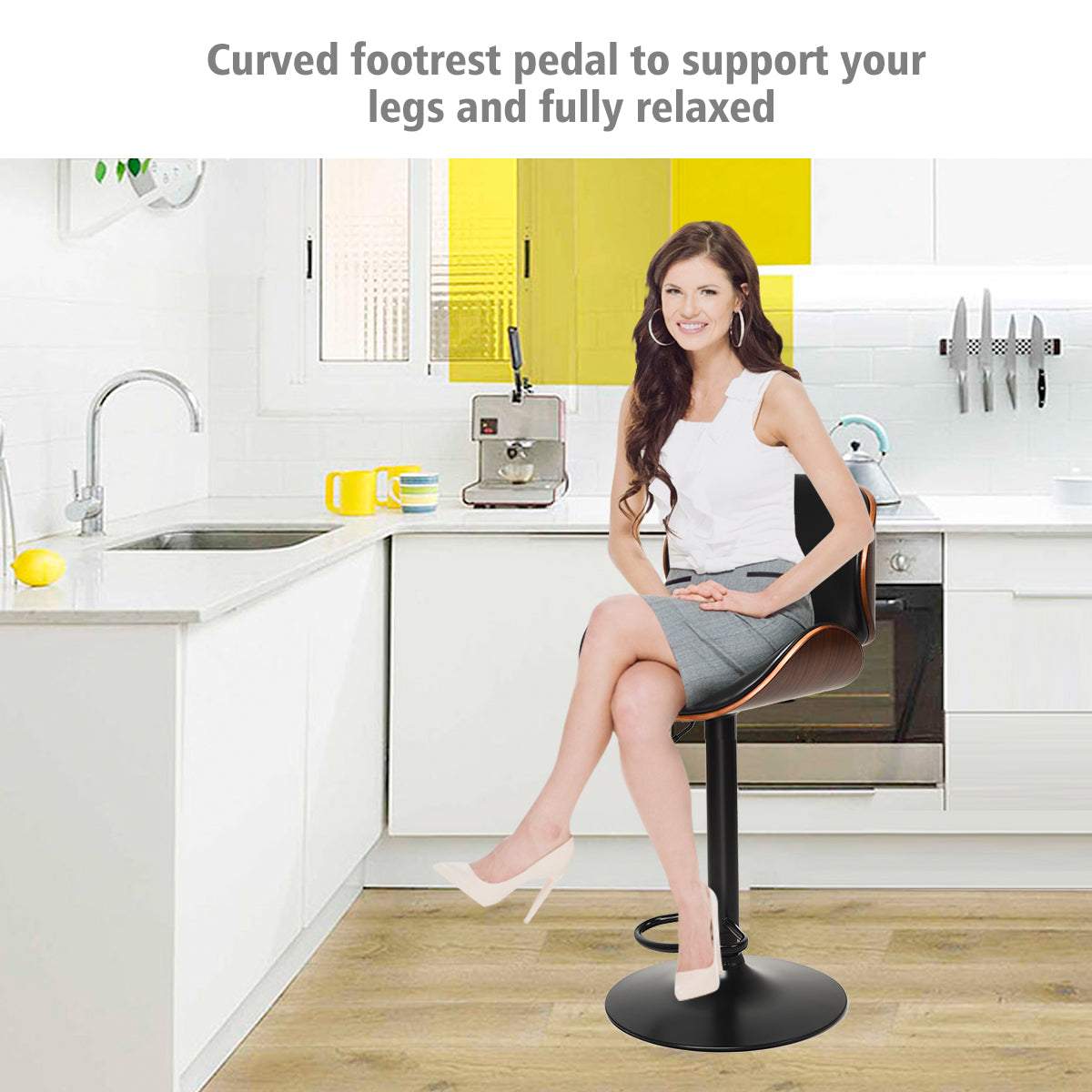 Set of 2 PU Leather Adjustable Bar Stools for Kitchen
