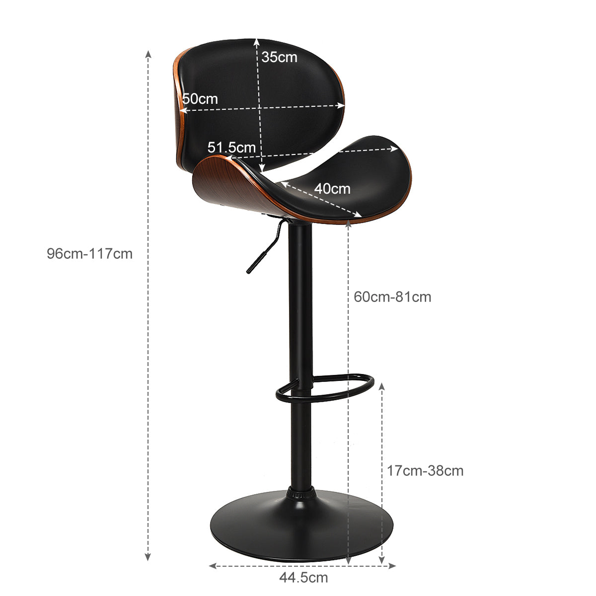 Set of 2 PU Leather Adjustable Bar Stools for Kitchen