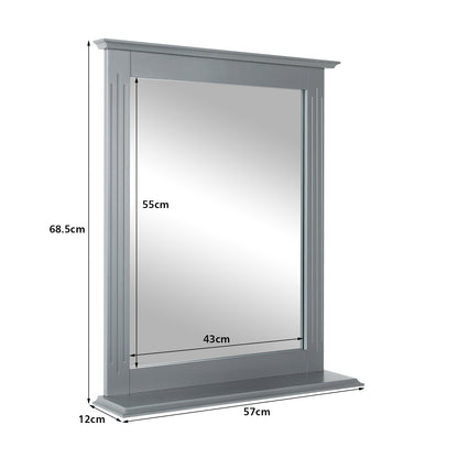 Modern Wall-mounted Rectangular Bathroom Mirror with Storage Shelf-Grey