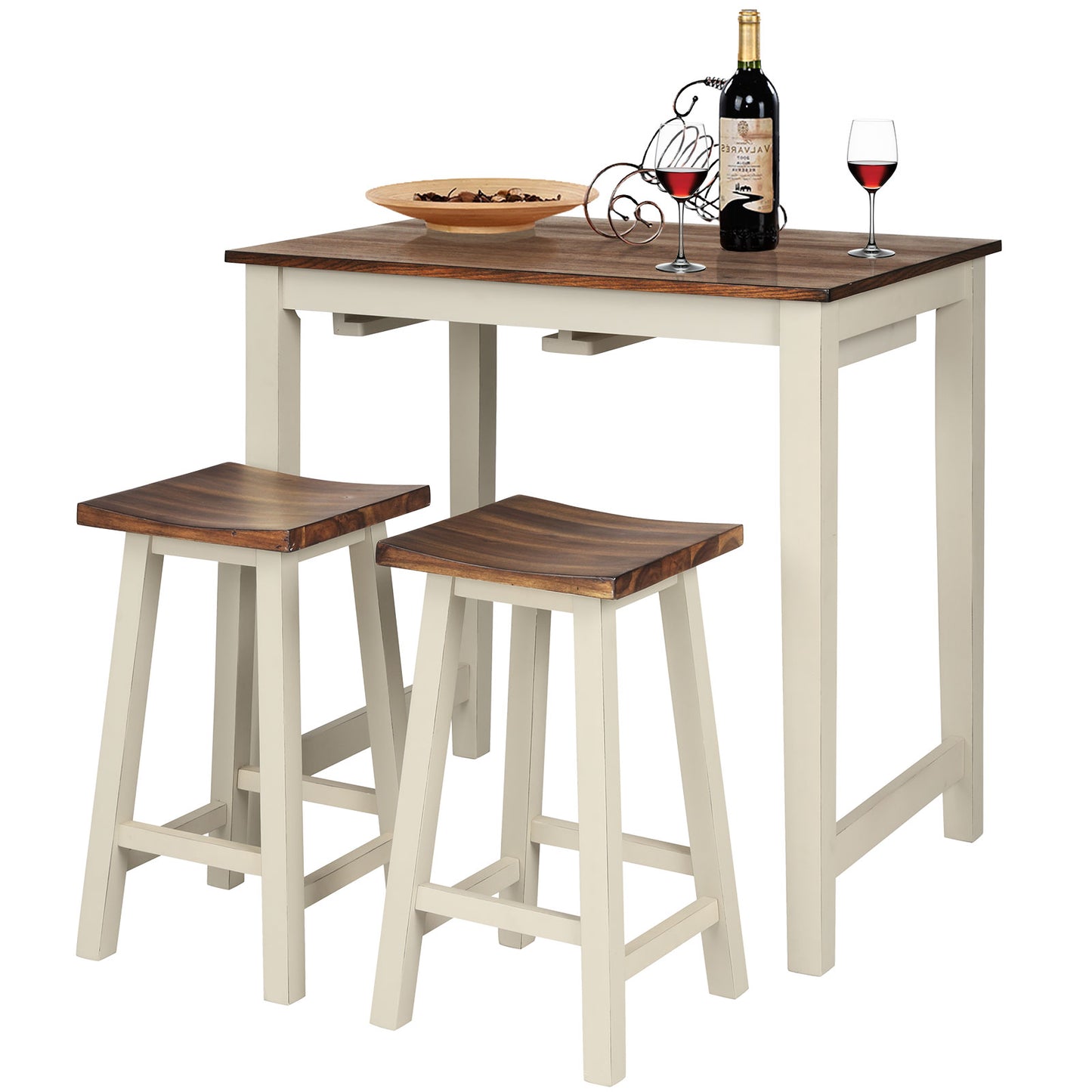 Rustic Style Wood Pub Table and Saddle Stool Set